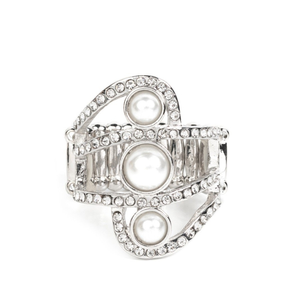 Paparazzi Silver and White Sparkling Ring Color Me Envious White Ring Glittering